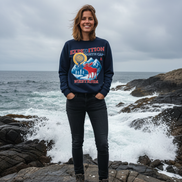 Frau mit Expedition Pullover - Küste