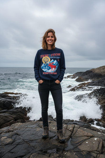 Frau mit Expedition Pullover - Küste
