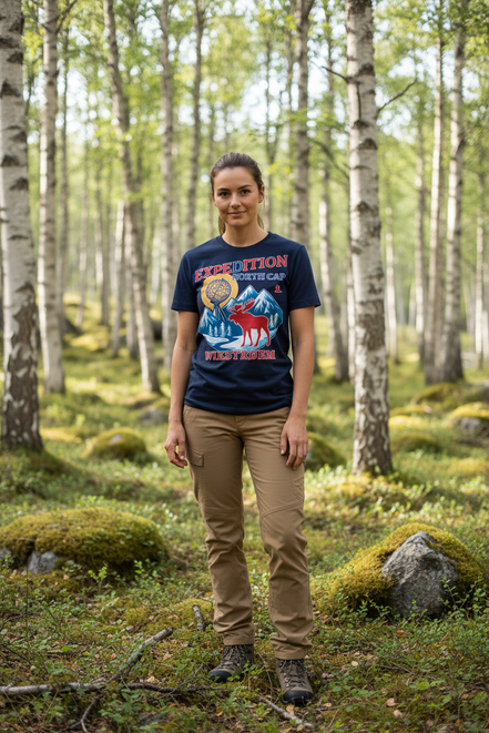 Frau mit navy T-Shirt - Waldszene