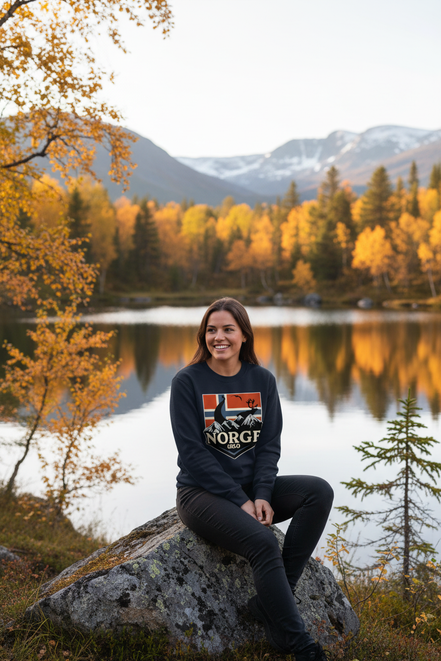 Frau mit Norge Oslo Pullover - Bergsee