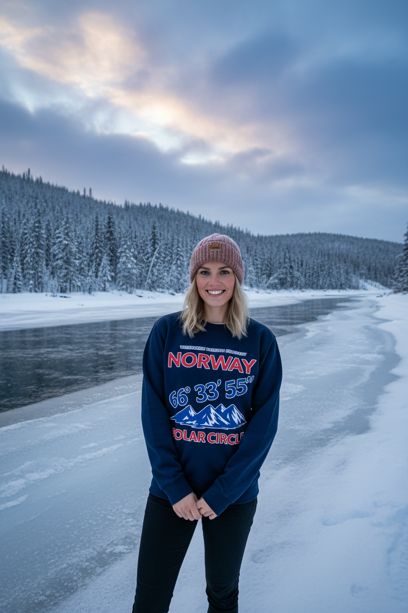 Frau mit Polar Circle Pullover - Winterfluss