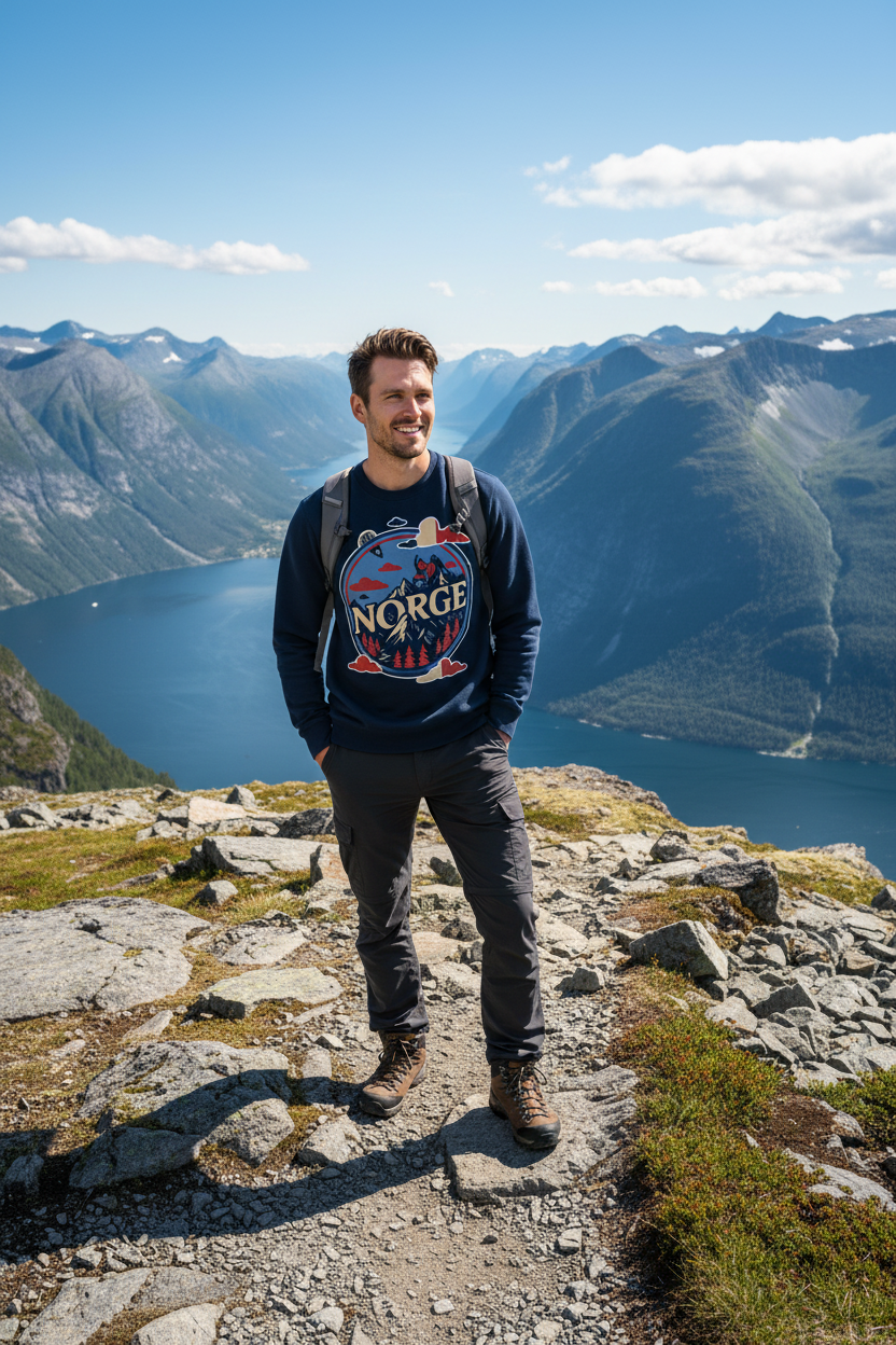 Mann mit Norge Pullover - Fjordblick