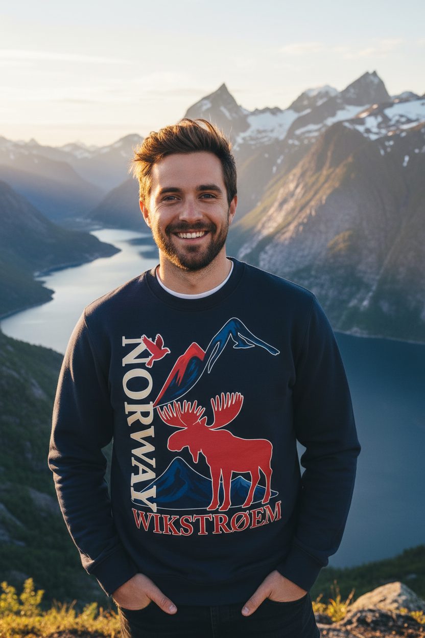 Mann mit Norway Pullover - Berge