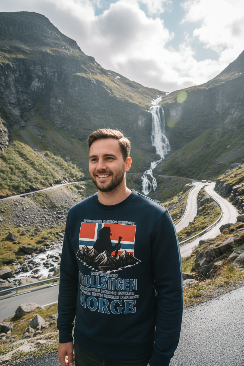 Mann mit Trollstigen Pullover - Bergstraße