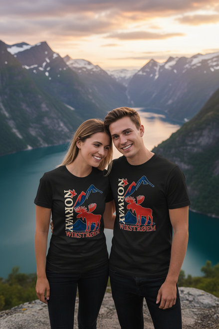 Paar in Norway-Shirts - Hochformat