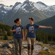 Paar mit navy T-Shirts - Berge