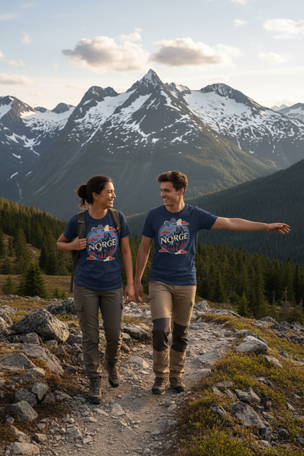 Paar mit navy T-Shirts - Berge