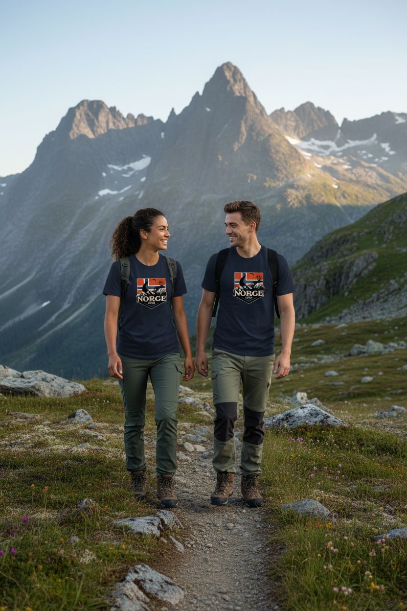 Paar mit navy T-Shirts - Berge
