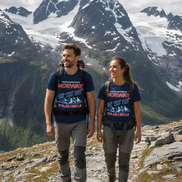 Paar mit navy T-Shirts - Berge