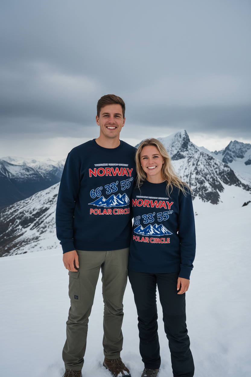 Paar mit Polar Circle Pullovern - Schnee