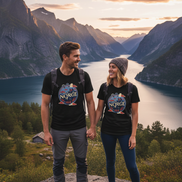 Paar mit schwarzen T-Shirts - Fjorde