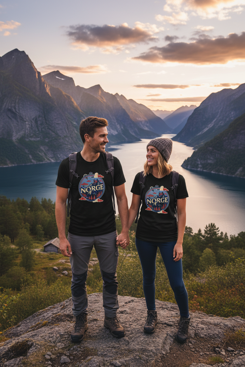 Paar mit schwarzen T-Shirts - Fjorde