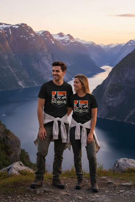 Paar mit schwarzen T-Shirts - Fjorde
